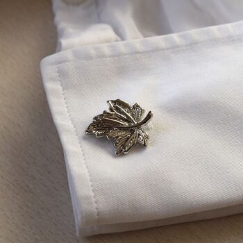 Maple Leaf Silver Cufflinks Gift For Men 316 L Stainless Steel Nature Inspired Accessory, 4 of 4