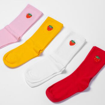 Strawberry Socks Embroidered Unisex Crew Socks, 4 of 6