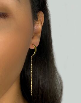 Sterling Silver Asymmetric Moon And Star Long Stud Earrings, 3 of 10