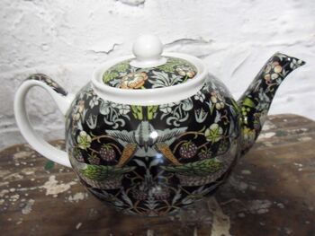 Two Cup Teapot In Black Strawberry Thief Design, 4 of 5