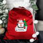 Personalised Christmas Penguin Luxury Pom Pom Red Sack, thumbnail 3 of 3