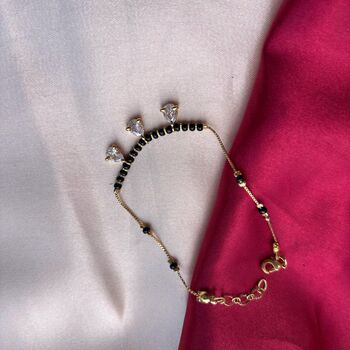 Black Bead Mangalsutra Zircon Drop Gold Nazar Bracelet, 3 of 5
