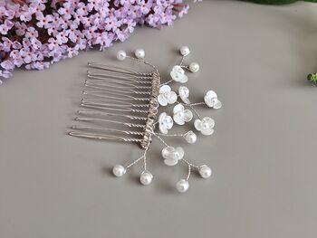 Pearl Floral Bridal Hair Comb, 2 of 8
