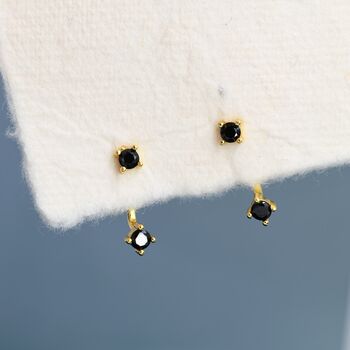 Sterling Silver Double Black Cz Ear Jacket, 3 of 12