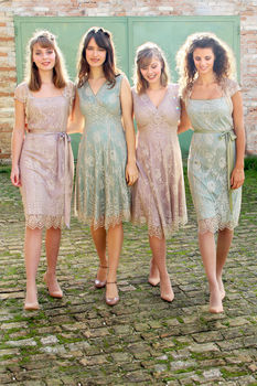 Bespoke Bridesmaid Dresses In Platinum And Powder Lace, 2 of 10
