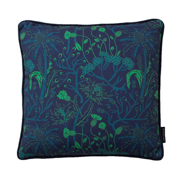 Sea Holly Blue Botanical Patterned Cotton Cushion, 4 of 6