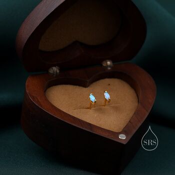 Sterling Silver Blue Opal Marquise Screw Back Earrings, 2 of 9