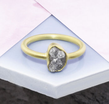 Rough Diamond April Birthstone Gold Plated Silver Ring, 2 of 6