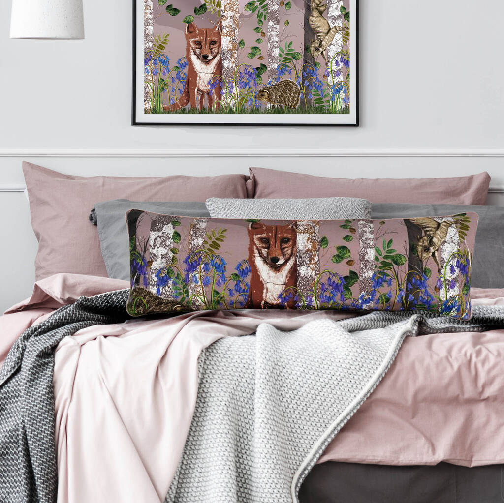 The Forest At Twilight Velvet Bolster Cushion, 1 of 4