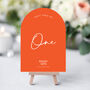Orange Curved Table Numbers, Modern Bright Wedding, thumbnail 1 of 6