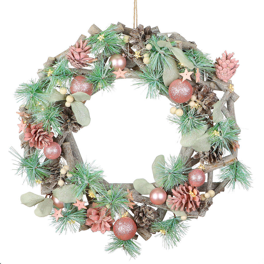 Frosted Pink Light Up Christmas Wreath By Dibor