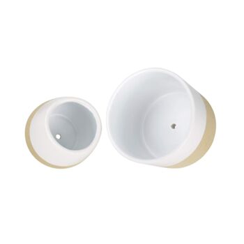 Pack Of Two Ceramic Round Planters White Beige, 4 of 4