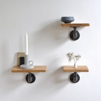 Set Of Three Reclaimed Wood Pipe Shelves, 4 of 7