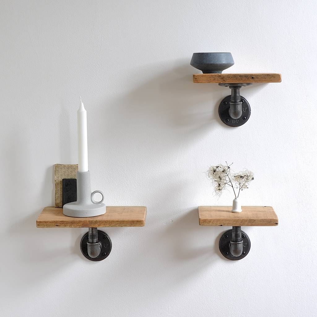 Set Of Three Reclaimed Wood Pipe Shelves By Industrial By ...