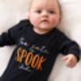 Too Cute To Spook Halloween Embroidered Personalised Babygro Sleepsuit, thumbnail 3 of 4