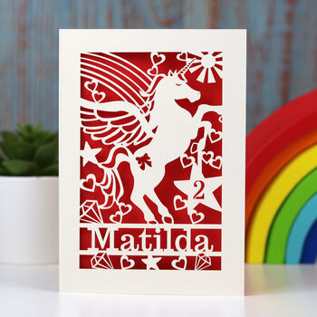 Personalised Papercut Unicorn Birthday Card, 6 of 7