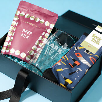 Diy Tools Pint Glass, Socks And Snacks Gift Set, 2 of 6