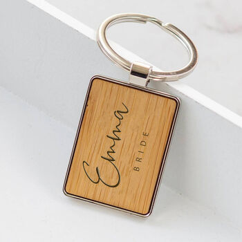 Personalised Bamboo Wedding Bridal Party Wooden Keyring, 4 of 4