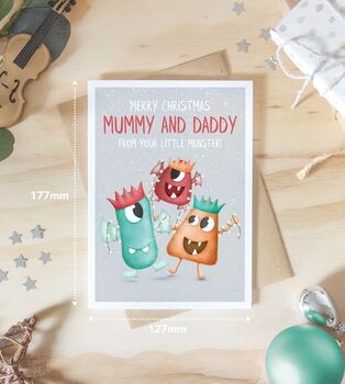 Cute Mummy And Daddy Christmas Card From Little One, 3 of 4