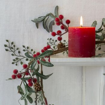 Iced Red Berry Garland With Frosted Leaves, 10 of 10