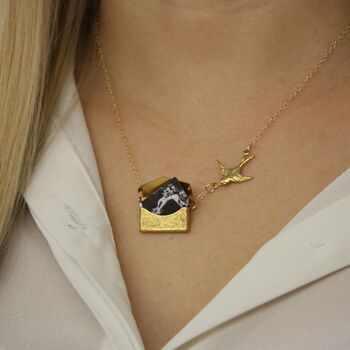 Personalised Photo Envelope Necklace With Bird, 3 of 9