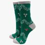 Women's Bamboo Socks Green Christmas Robin And Holly, thumbnail 2 of 3