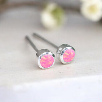 Mini Sterling Silver Light Pink Opal Stud Earrings, 3 of 11