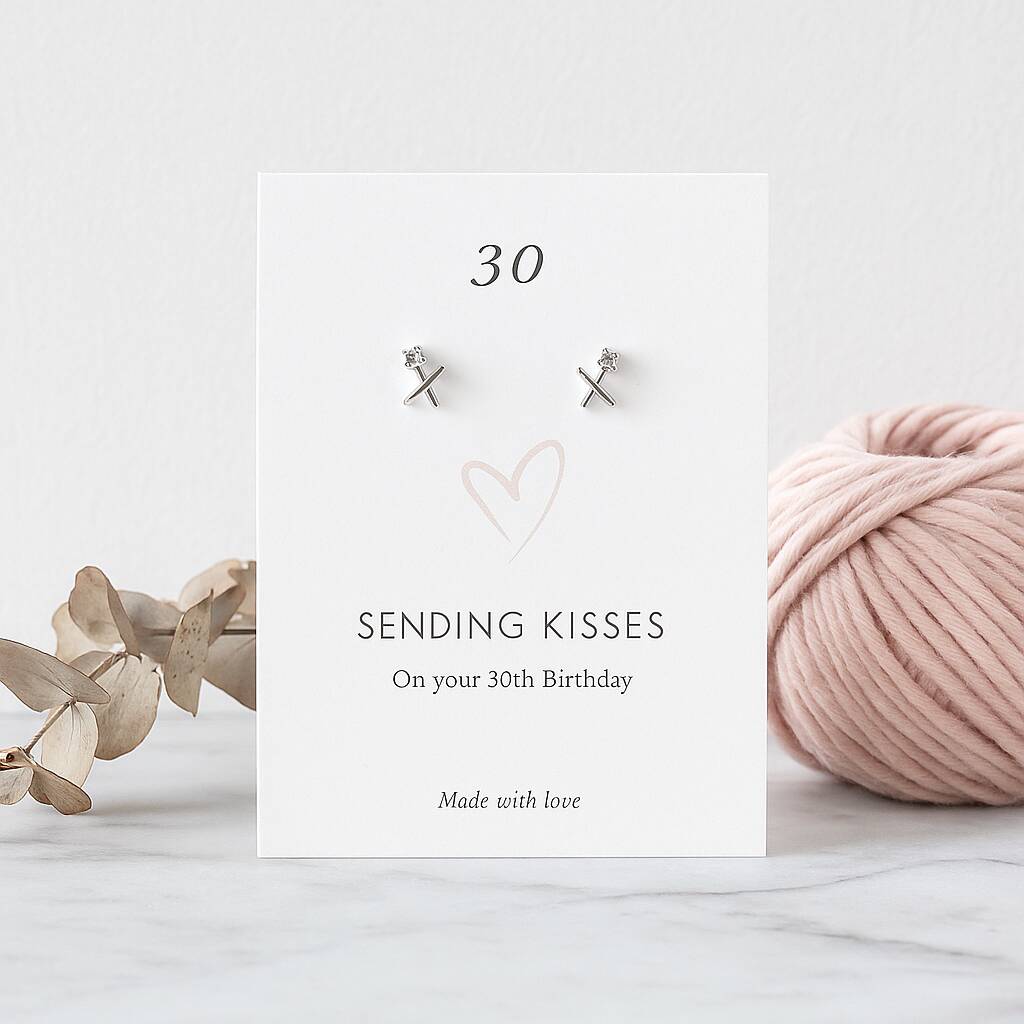 30th Birthday Kisses Sterling Silver Stud Earrings, 1 of 6