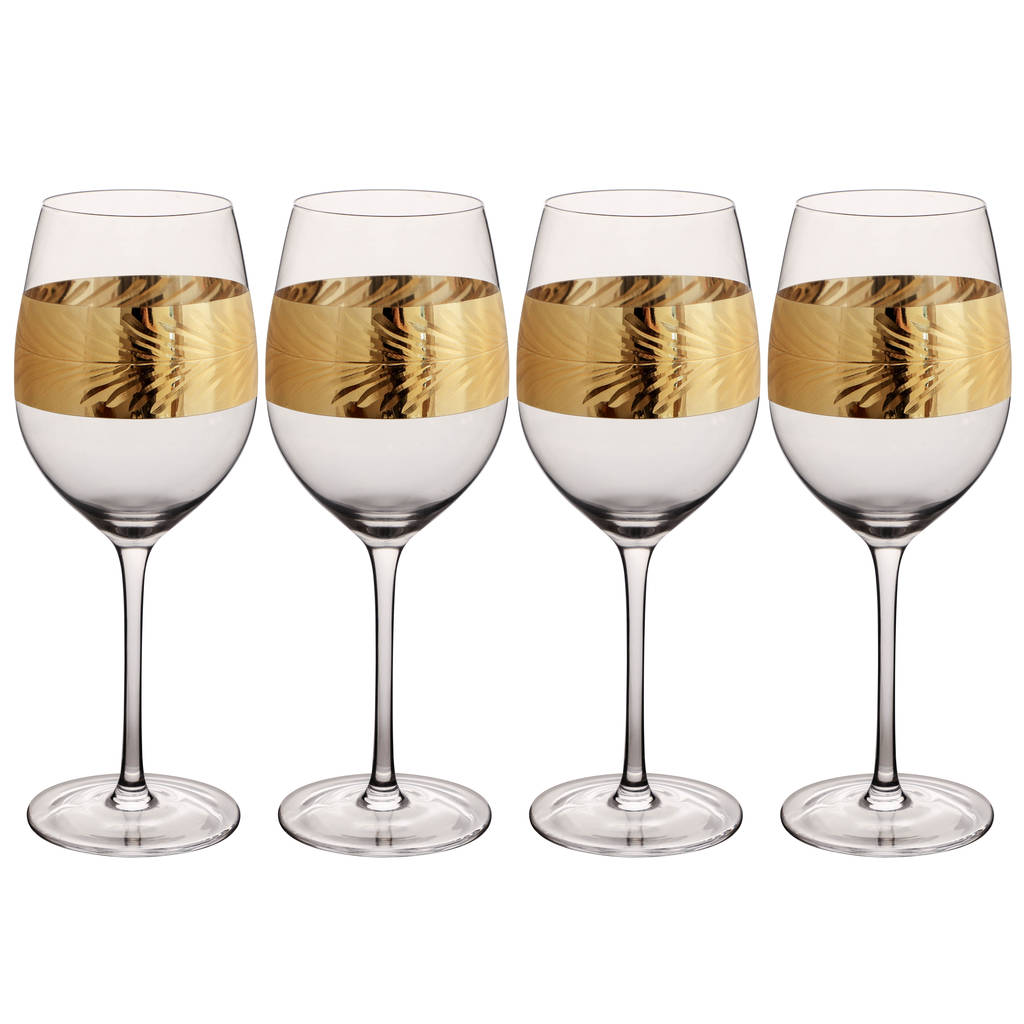 set of four gold leaf wine glasses by dibor