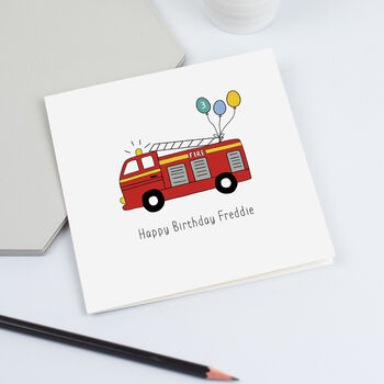 Fire Engine Birthday Card With Name And Age, 2 of 3