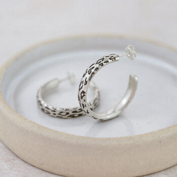 Sterling Silver Leopard Print Hoop Earrings, 2 of 3