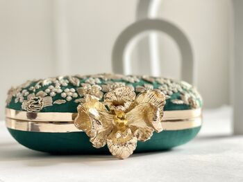 Roselyn Green Embroidered Clutch Bag, 2 of 6