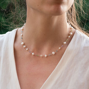 Multi Pearls Swarovski And Gemstones Necklace, 2 of 12