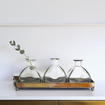 Copper Tray With Three Glass Bottle Vases, 2 of 3