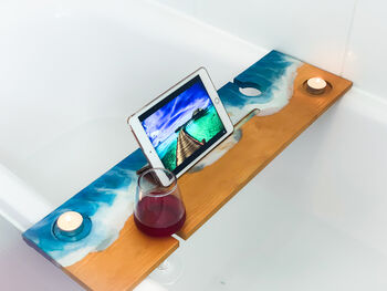 Bath Tray Caddy With Wine Glass Holder, Bath Tray, 4 of 7