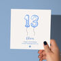 Personalised Blue Balloon 13th Birthday Card, thumbnail 1 of 4