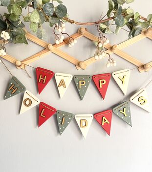 Handcrafted Wooden Christmas Tree Bunting Garland For Festive Home Decor, 2 of 8