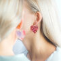 Pink Glitter Heart Shaped Dangle Earrings, thumbnail 3 of 6