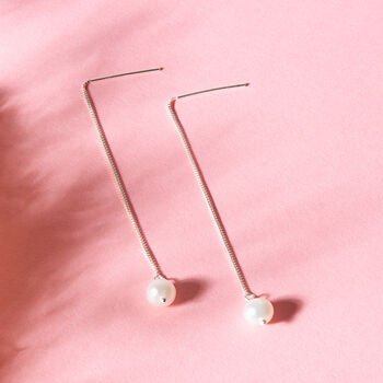 Long Silver Pearl Earrings, 2 of 7