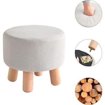 Wooden Footstool Ottoman Pouffe Padded Stool Chair, 6 of 12
