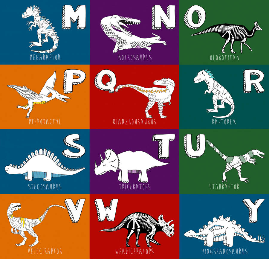 dinosaur alphabet postcard set by neon magpie