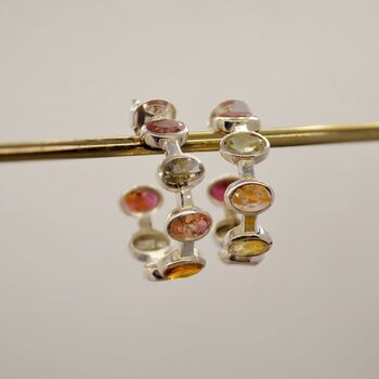 Pink Green Tourmaline Silver Hoop Earrings, 12 of 12