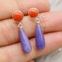 Purple Jade, Red Coral Drop Earrings, thumbnail 6 of 6