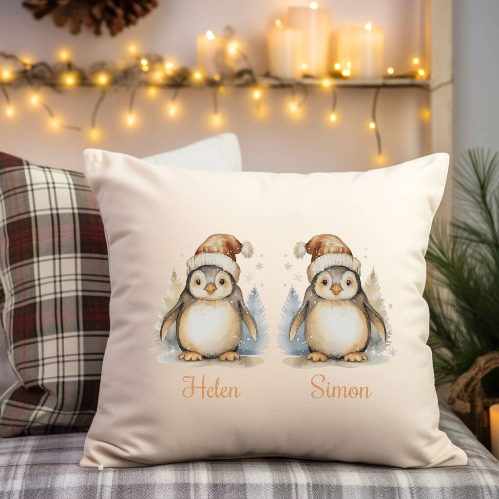 Penguin Christmas Throw Pillow Penguin Family Christmas Pillow