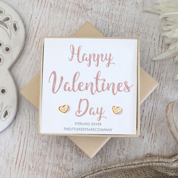 Rose Gold Cz Heart Earrings, Happy Valentines, 6 of 6