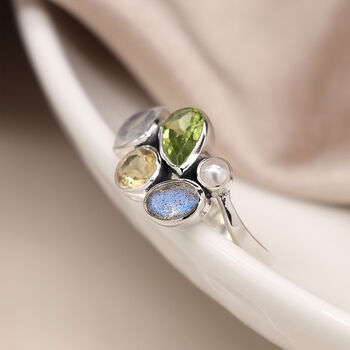 Sterling Silver Faceted Gemstone Cluster Ring, 2 of 9