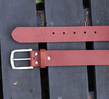 Premium Handmade Mens Leather Belt Red 35mm Wide, 3 of 9