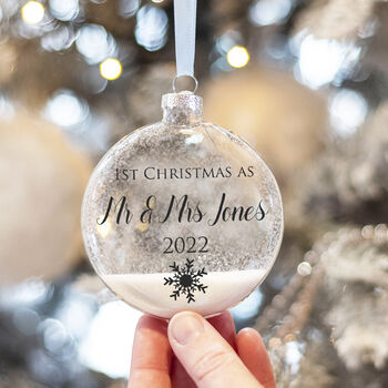 Personalised Glass 1st Married Christmas Glitter Bauble, 2 of 4