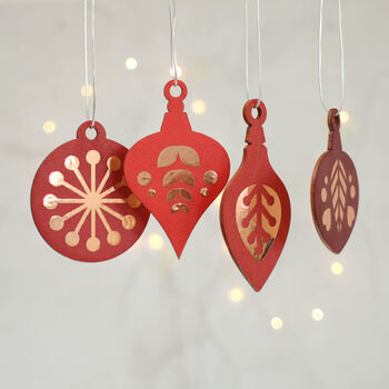 Christmas Tree Decoration Set, Red With Copper, 4 of 5