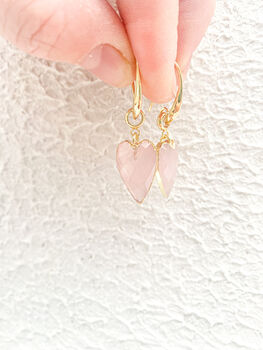 Rose Quartz Heart Gemstone Earrings Real 18k Gold Plated Christmas Gift Present, 3 of 4